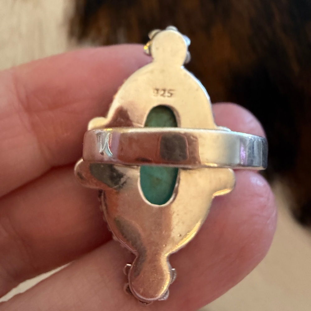 ❤️ Arizona Turquoise Navajo Style Statement Decorative Sterling Sz 7 Ring 8.1Gm - Picture 8 of 13